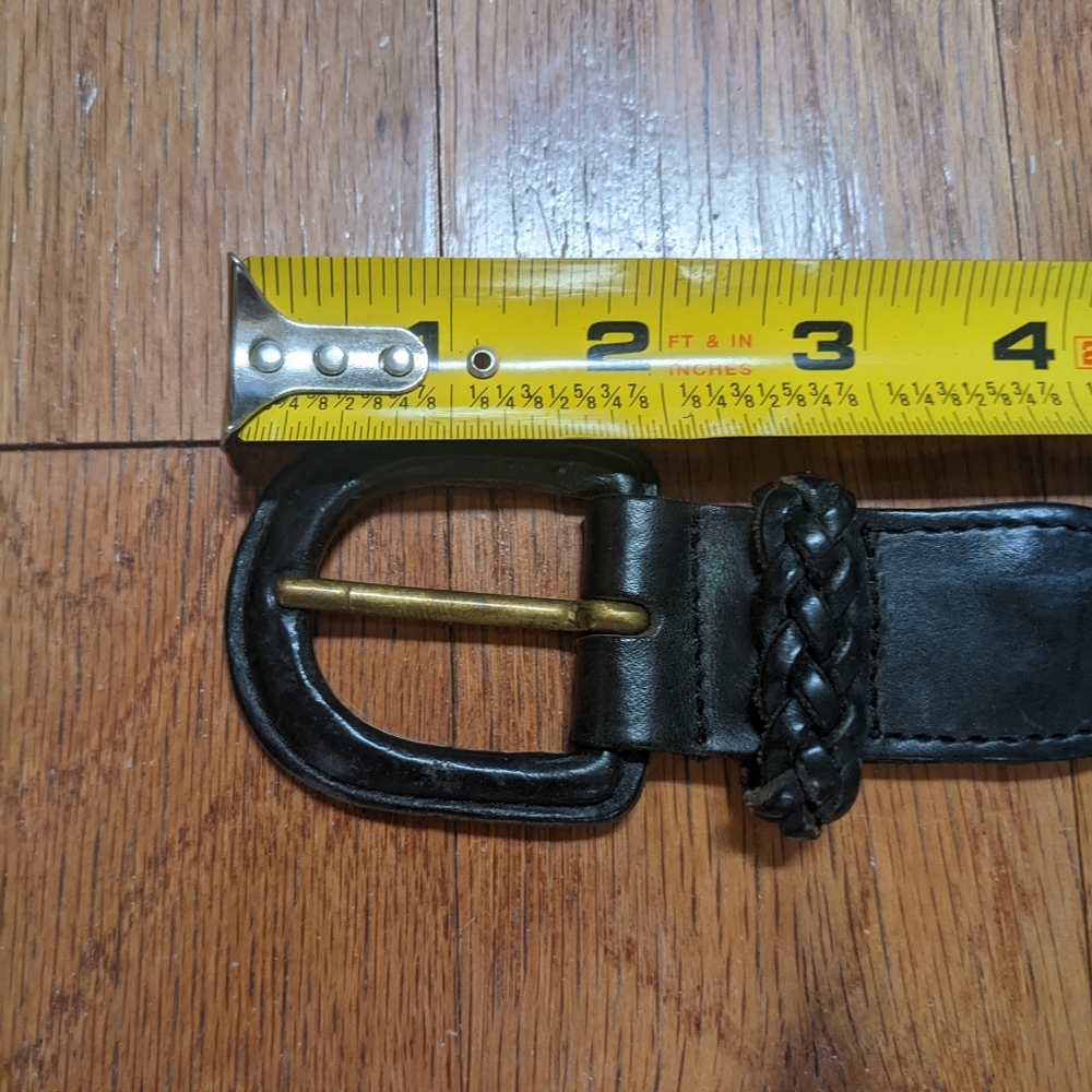 Black Woven Leather Sz 32 1" Braided Belt 2" Leather Buckle Western 38" Long - Picture 3 of 8